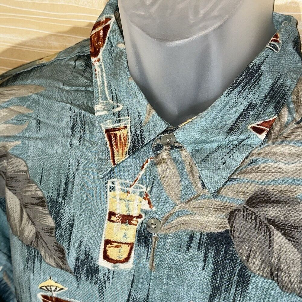 Campia Moda Men's 100% Rayon Blue Cocktails Camp Hawaiian Shirt XXL 0274